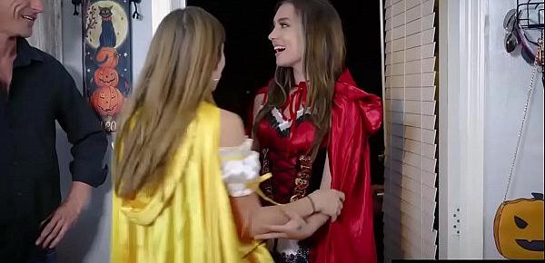  Dads trick daughters into halloween group sex